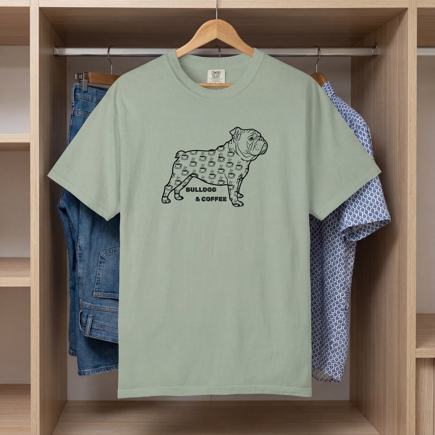 Bulldog Coffee Tee | Dog Mom Dog Dad | Valentine Gift Idea  Garment-Dyed Comfort Colors T-Shirt