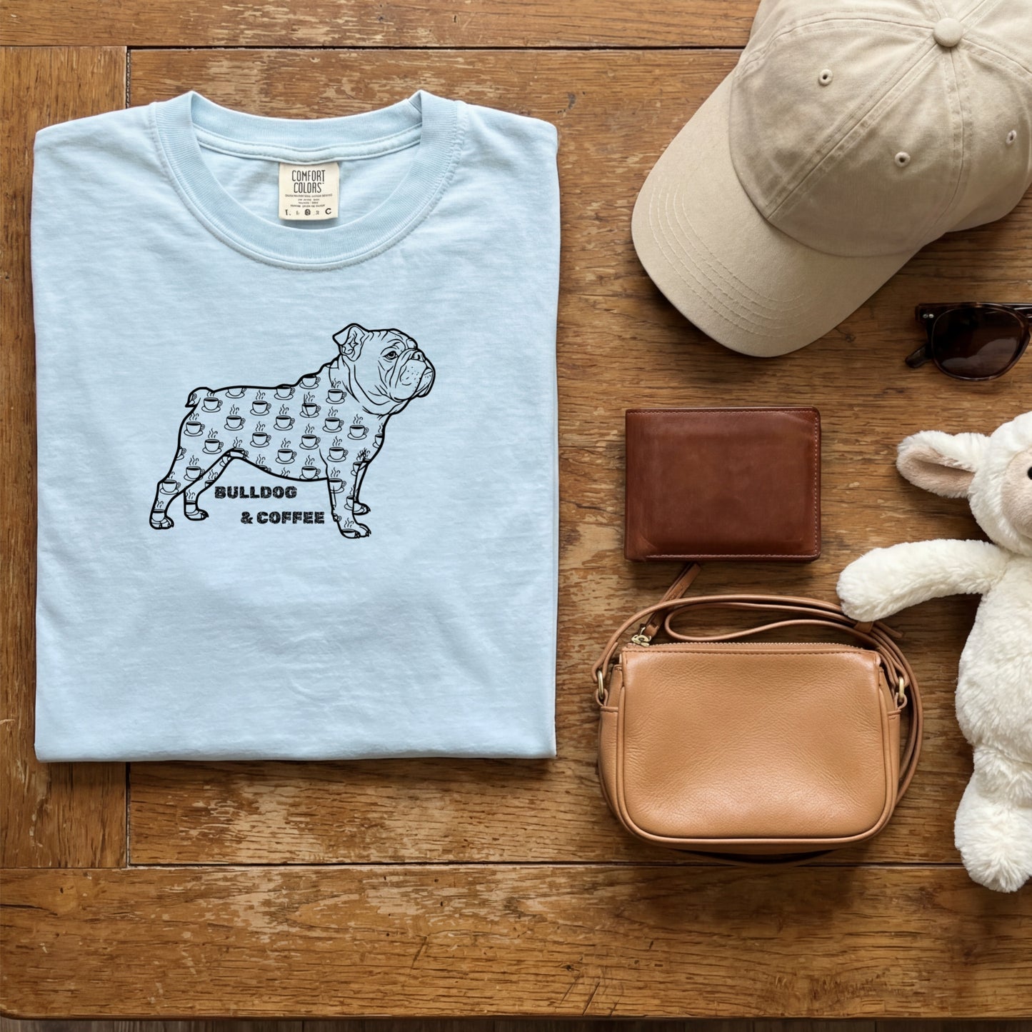 Bulldog Coffee Tee | Dog Mom Dog Dad | Valentine Gift Idea  Garment-Dyed Comfort Colors T-Shirt