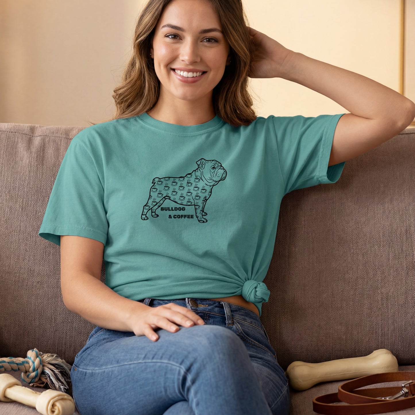 Bulldog Coffee Tee | Dog Mom Dog Dad | Valentine Gift Idea  Garment-Dyed Comfort Colors T-Shirt