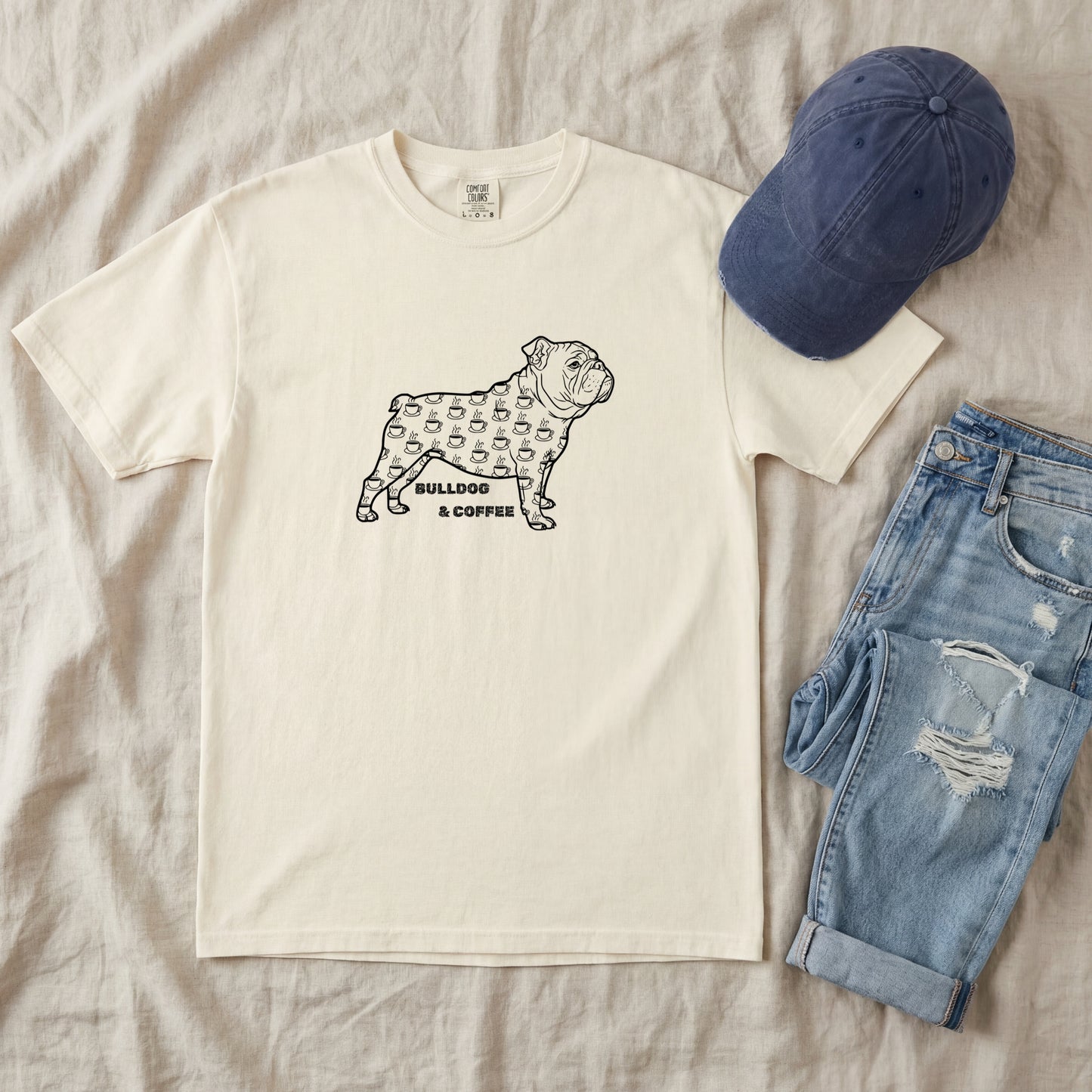 Bulldog Coffee Tee | Dog Mom Dog Dad | Valentine Gift Idea  Garment-Dyed Comfort Colors T-Shirt