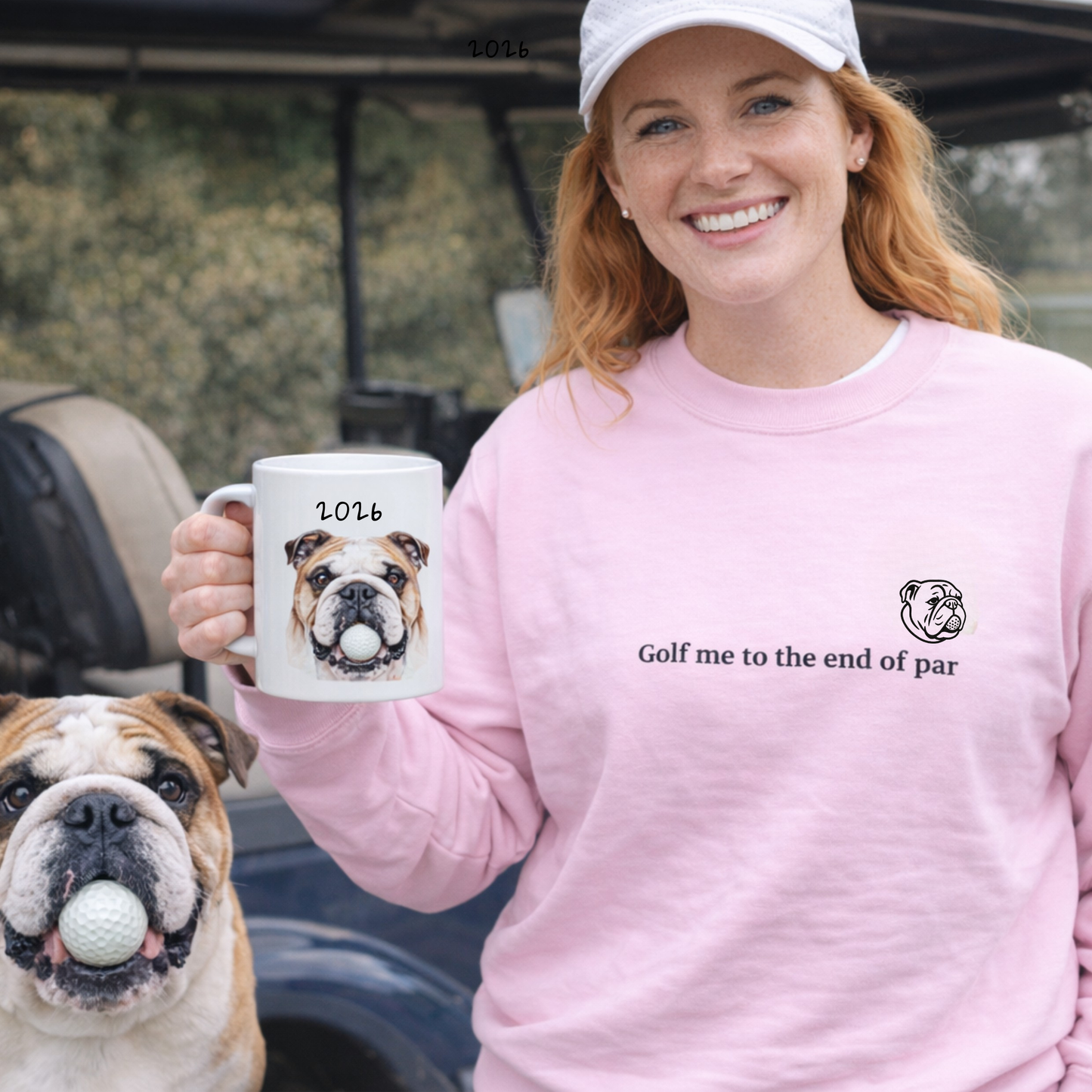 Golf Bulldog Embroidered Sweatshirt Gildan 18000 Funny Golf Dog Gift Minimal Crewneck Sweatshirt