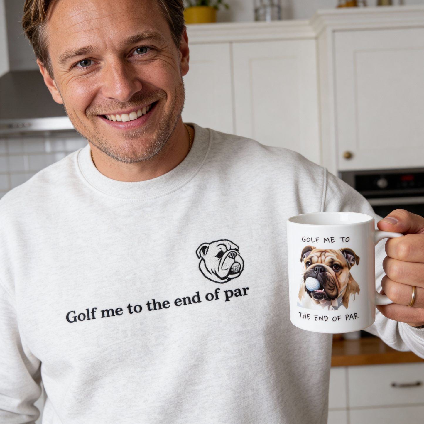 Golf Bulldog Embroidered Sweatshirt Gildan 18000 Funny Golf Dog Gift Minimal Crewneck Sweatshirt