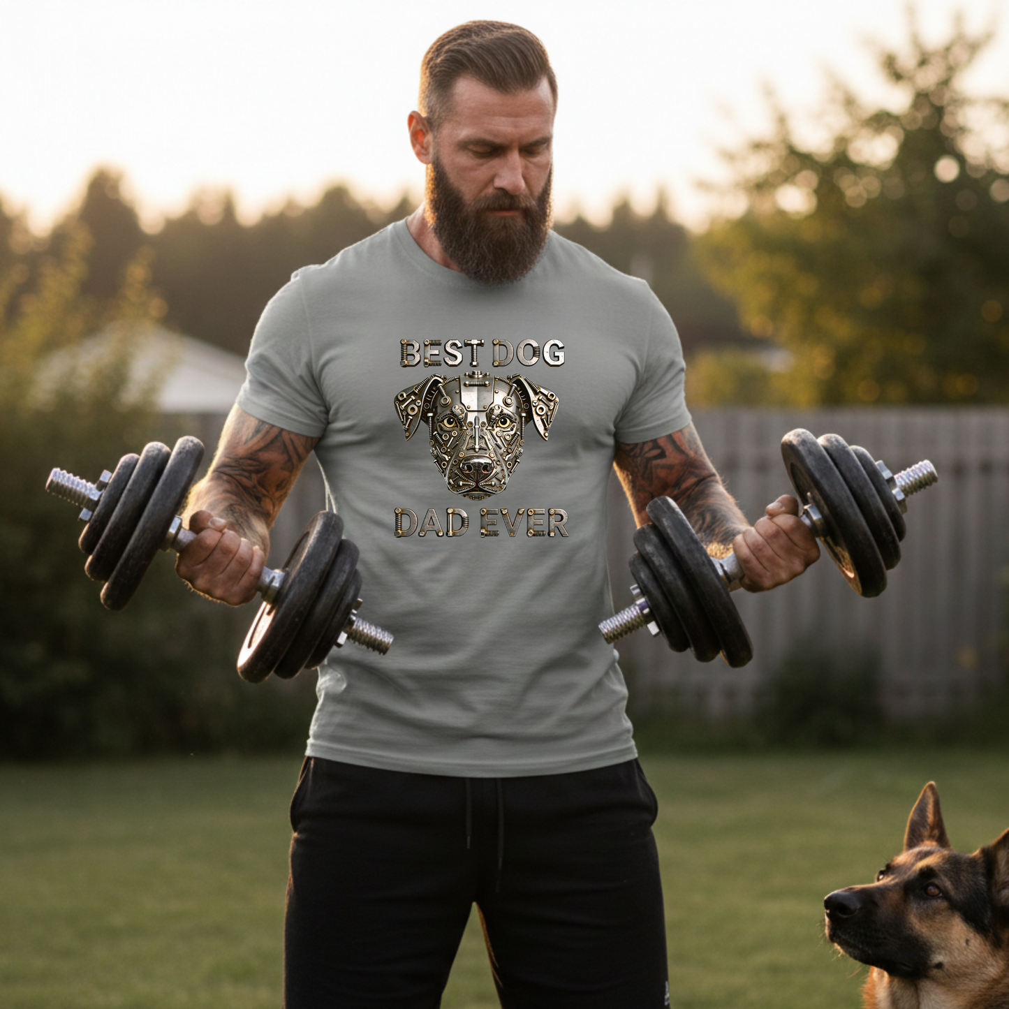 Best Dog Dad Ever Shirt, Industrial Metal Dog, Double Sided Heavyweight Garment-Dyed Tee
