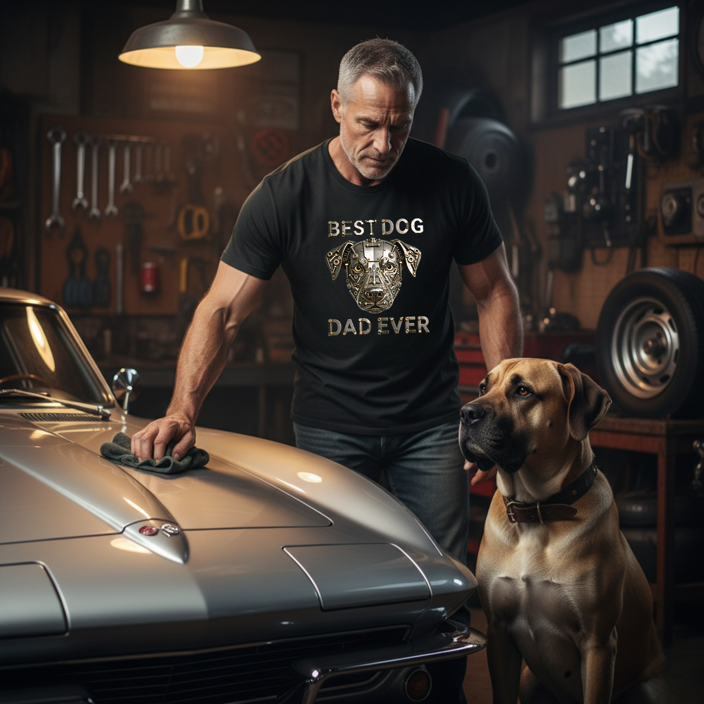 Best Dog Dad Ever Shirt, Industrial Metal Dog, Double Sided Heavyweight Garment-Dyed Tee