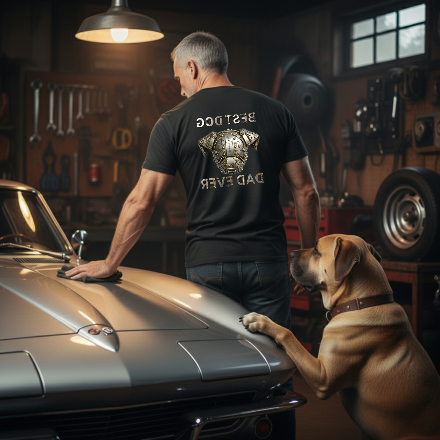 Best Dog Dad Ever Shirt, Industrial Metal Dog, Double Sided Heavyweight Garment-Dyed Tee