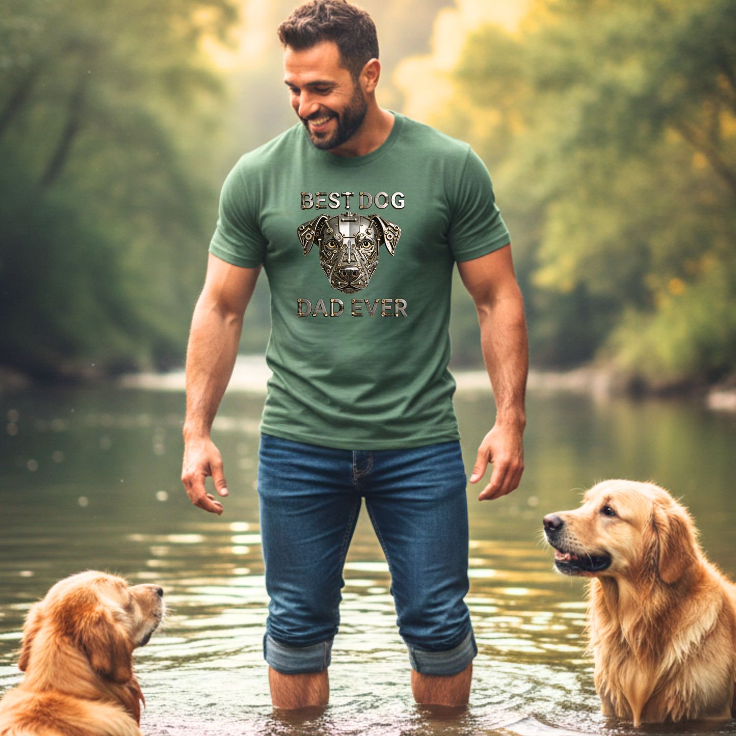 Best Dog Dad Ever Shirt, Industrial Metal Dog, Double Sided Heavyweight Garment-Dyed Tee