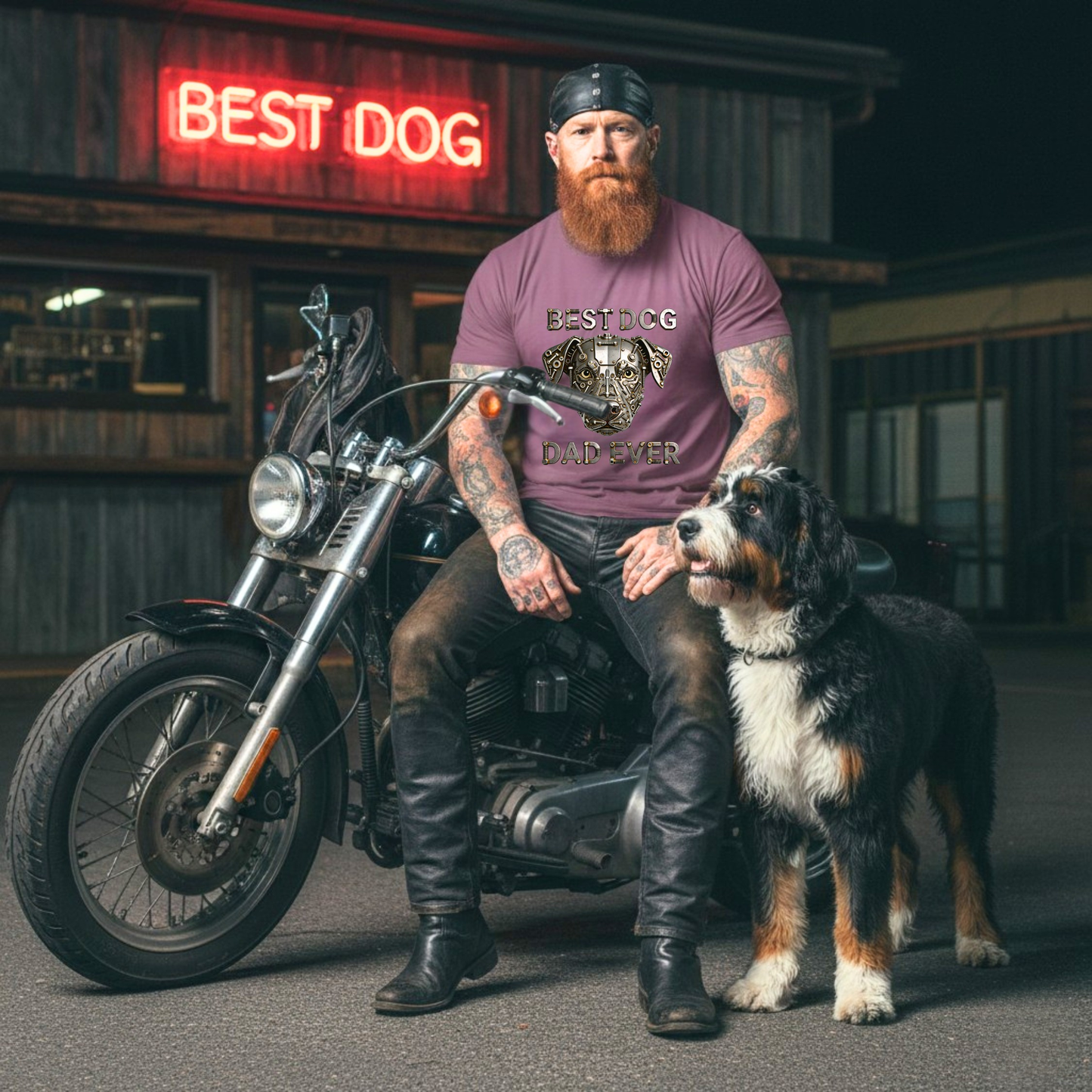 Best Dog Dad Ever Shirt, Industrial Metal Dog, Double Sided Heavyweight Garment-Dyed Tee