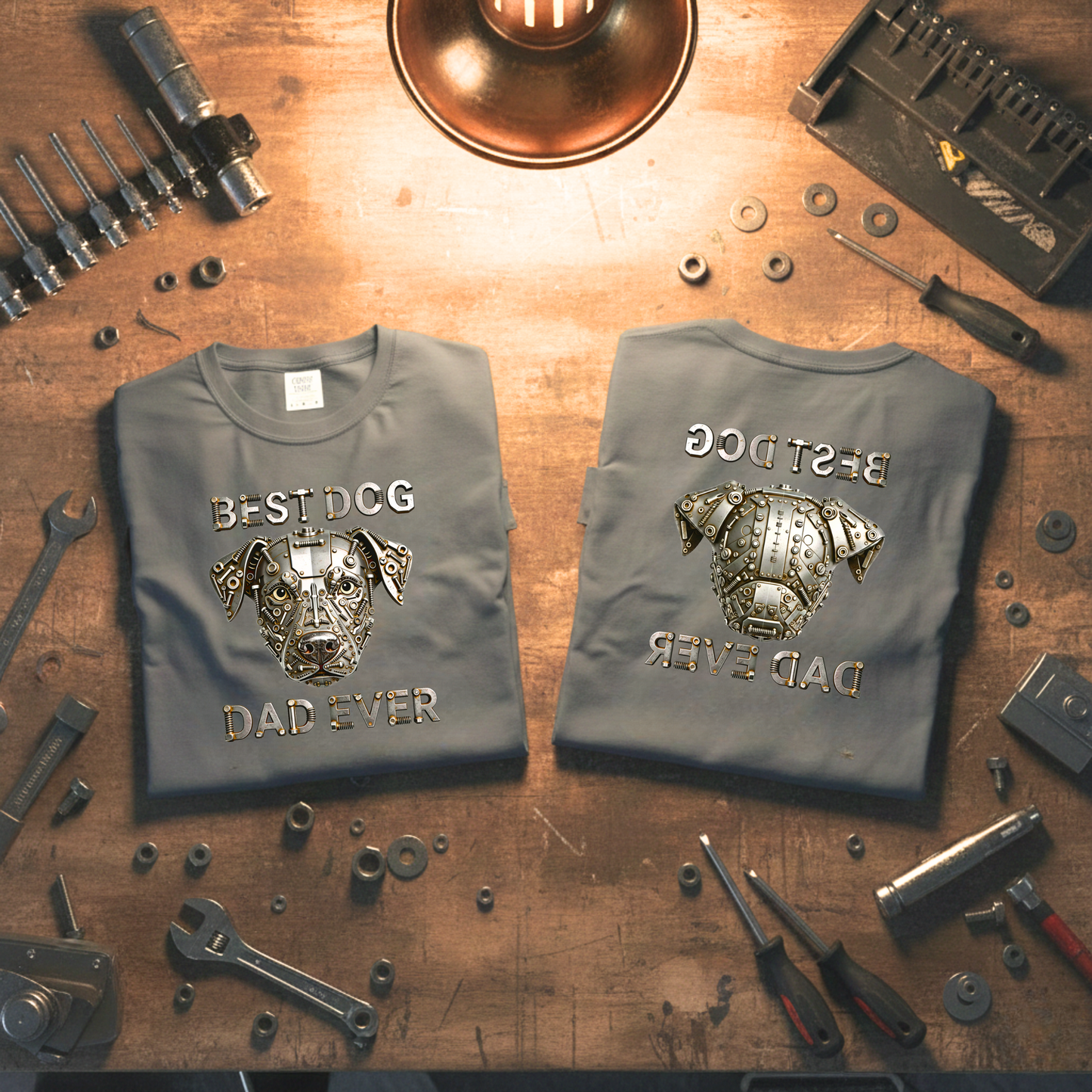Best Dog Dad Ever Shirt, Industrial Metal Dog, Double Sided Heavyweight Garment-Dyed Tee