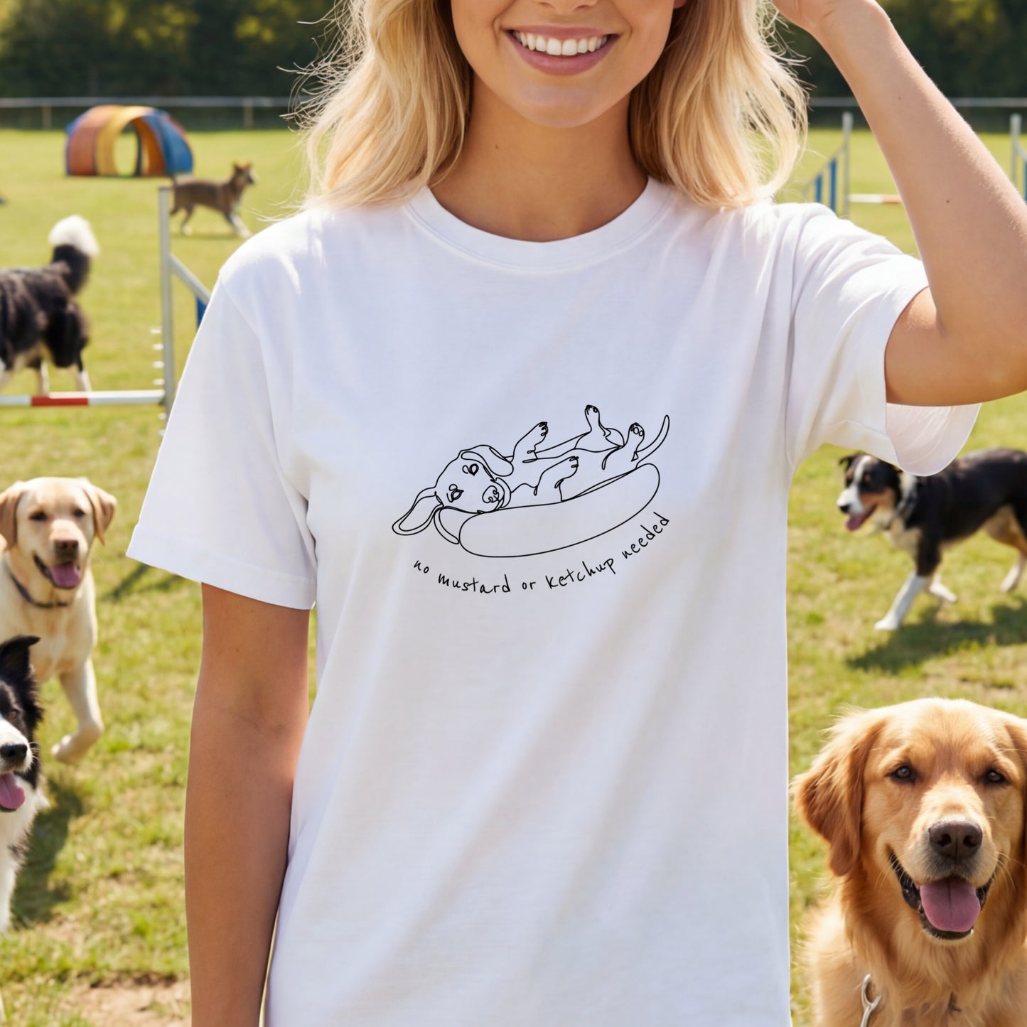 Dachshund Hot Dog Shirt Funny Dog Humor Minimal Line Art Gift  Garment-Dyed Tee