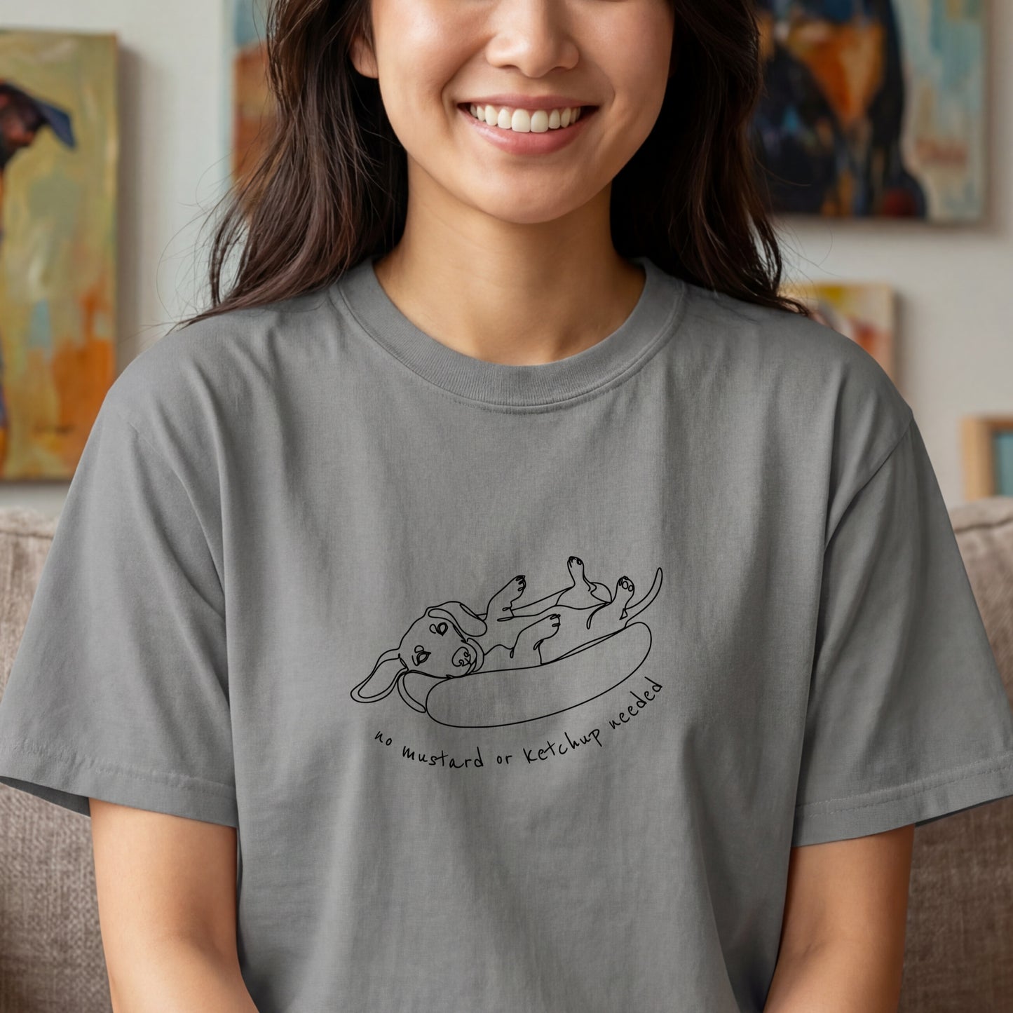 Dachshund Hot Dog Shirt Funny Dog Humor Minimal Line Art Gift  Garment-Dyed Tee