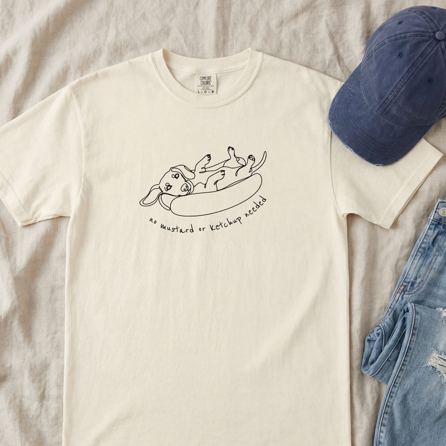 Dachshund Hot Dog Shirt Funny Dog Humor Minimal Line Art Gift  Garment-Dyed Tee