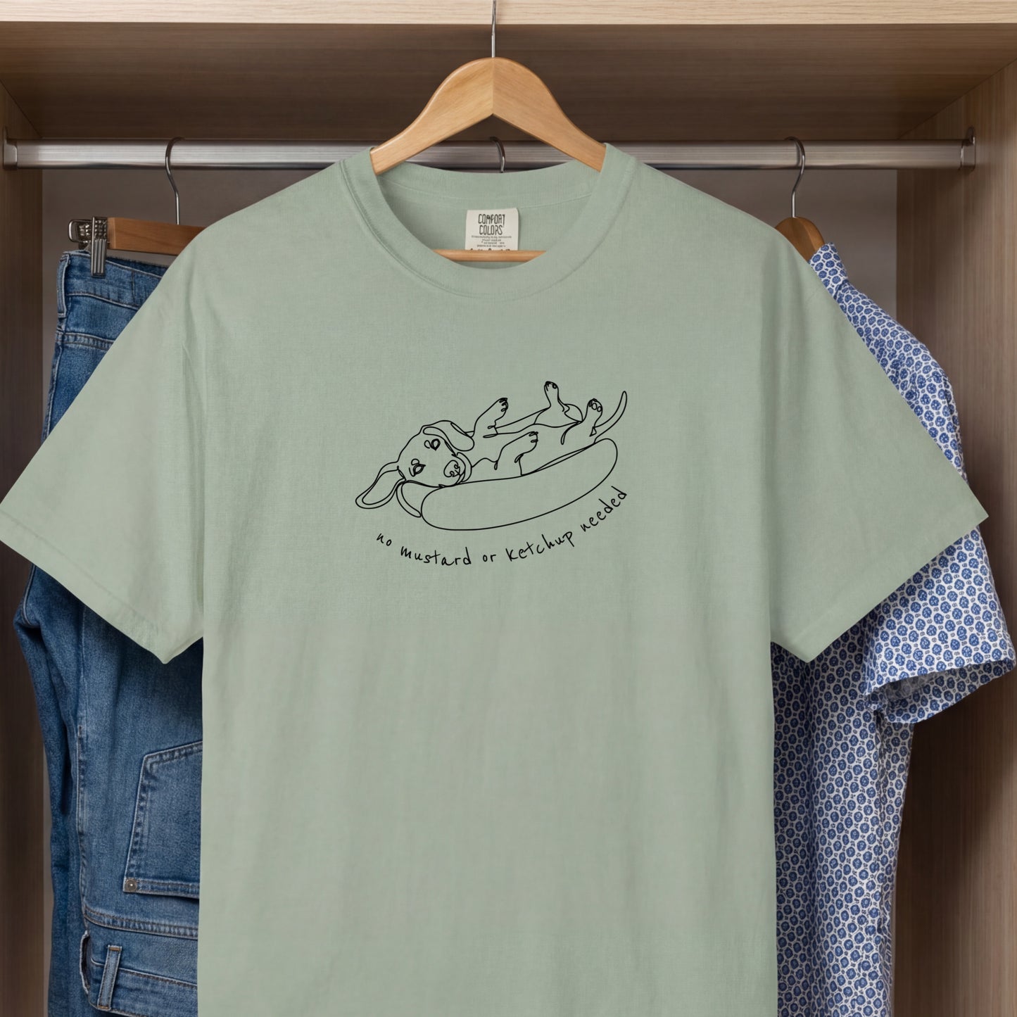 Dachshund Hot Dog Shirt Funny Dog Humor Minimal Line Art Gift  Garment-Dyed Tee