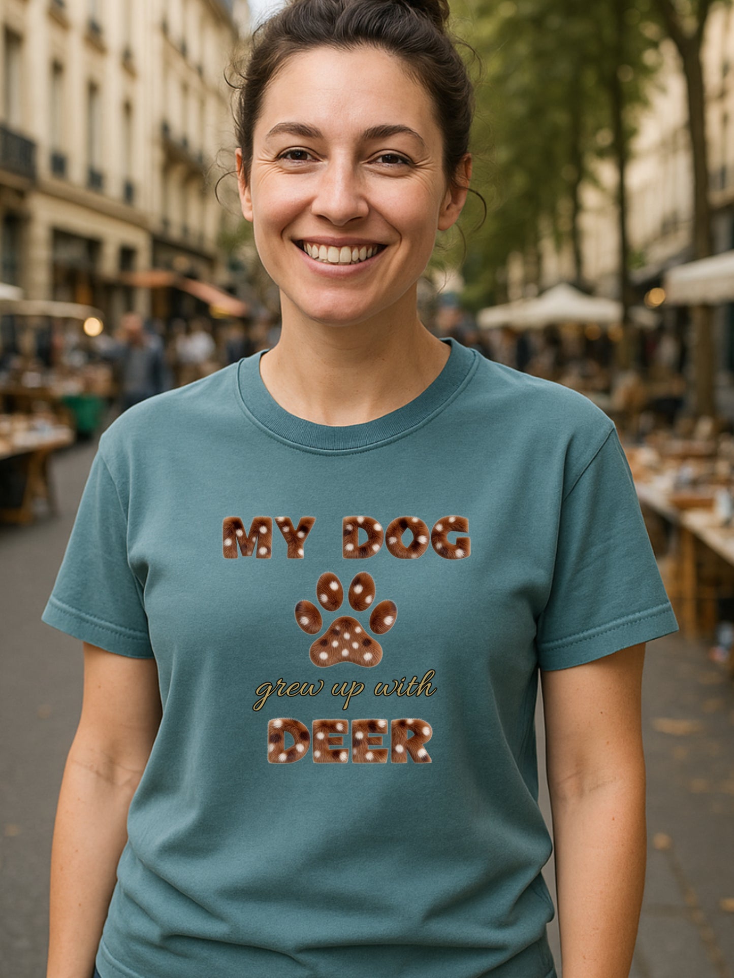 My Dog Grew Up With Deer Shirt Funny Dog Mom Paw Print Gift  Garment-Dyed Tee