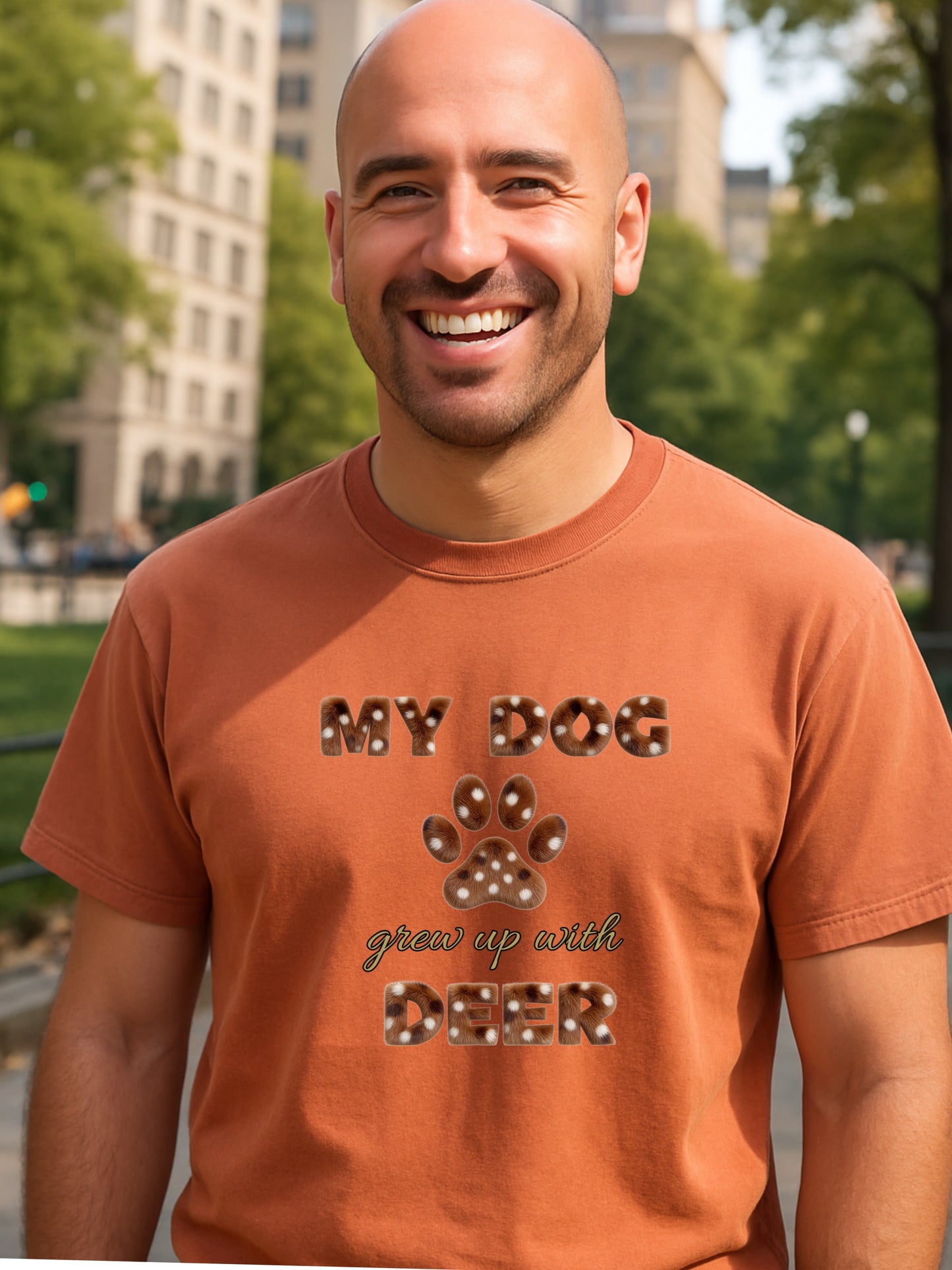 My Dog Grew Up With Deer Shirt Funny Dog Mom Paw Print Gift  Garment-Dyed Tee