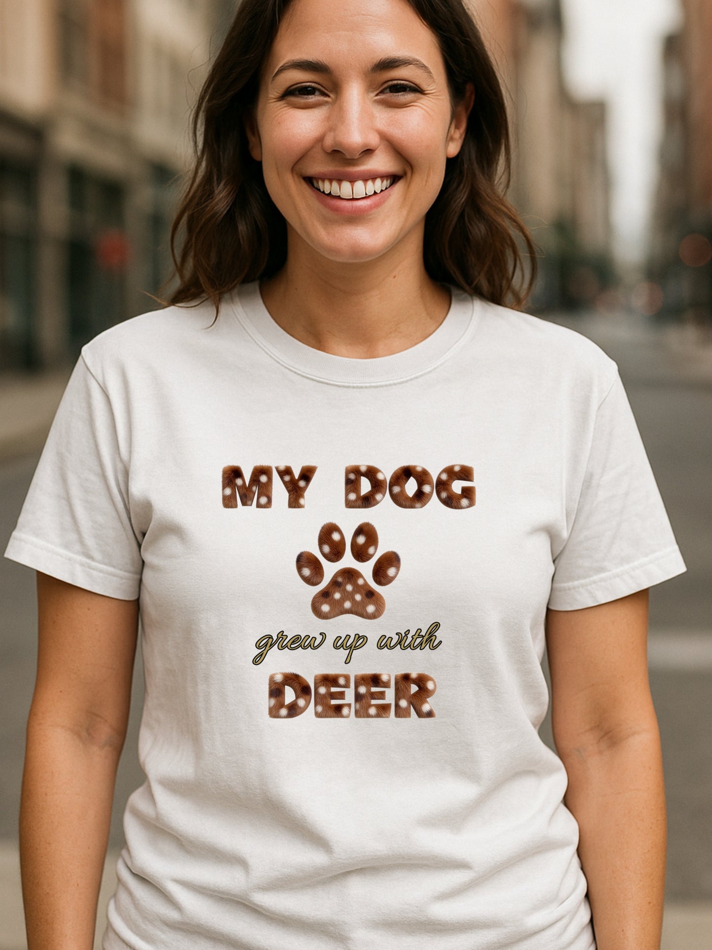 My Dog Grew Up With Deer Shirt Funny Dog Mom Paw Print Gift  Garment-Dyed Tee