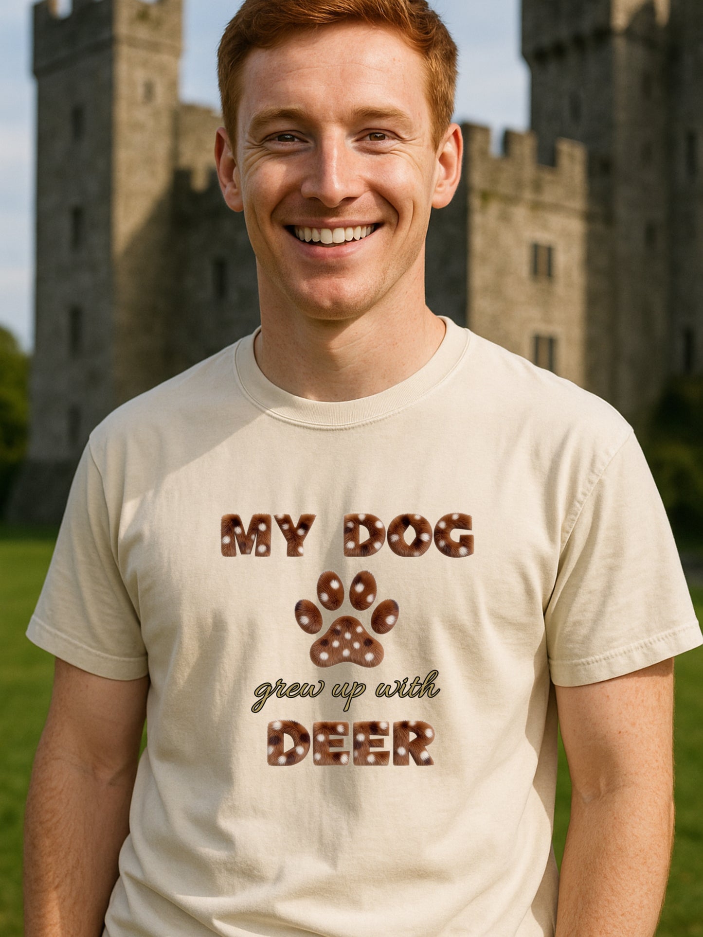 My Dog Grew Up With Deer Shirt Funny Dog Mom Paw Print Gift  Garment-Dyed Tee
