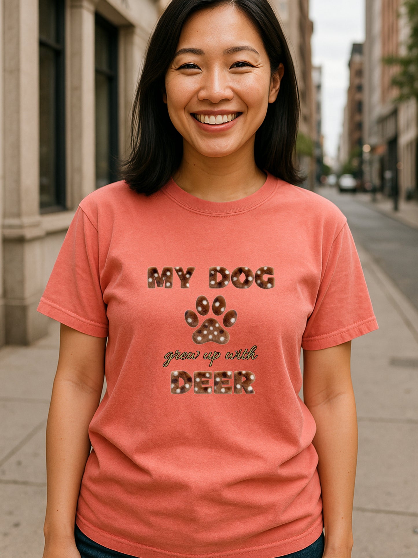 My Dog Grew Up With Deer Shirt Funny Dog Mom Paw Print Gift  Garment-Dyed Tee