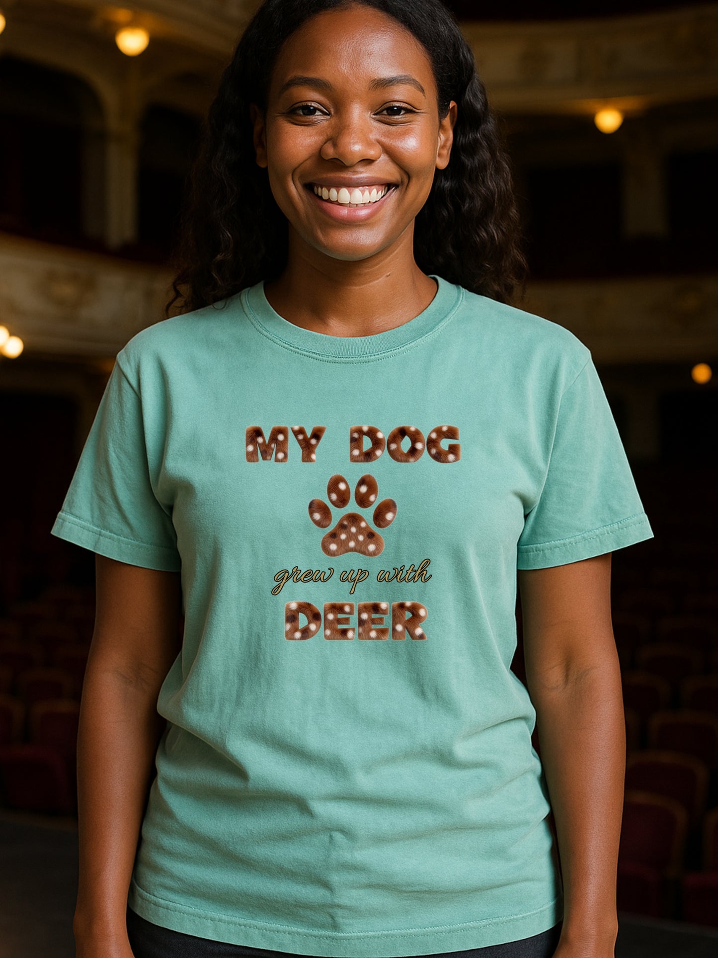 My Dog Grew Up With Deer Shirt Funny Dog Mom Paw Print Gift  Garment-Dyed Tee