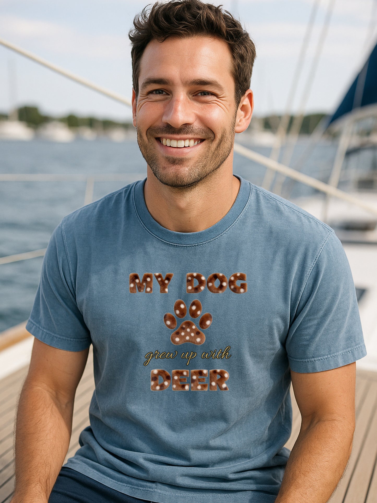 My Dog Grew Up With Deer Shirt Funny Dog Mom Paw Print Gift  Garment-Dyed Tee