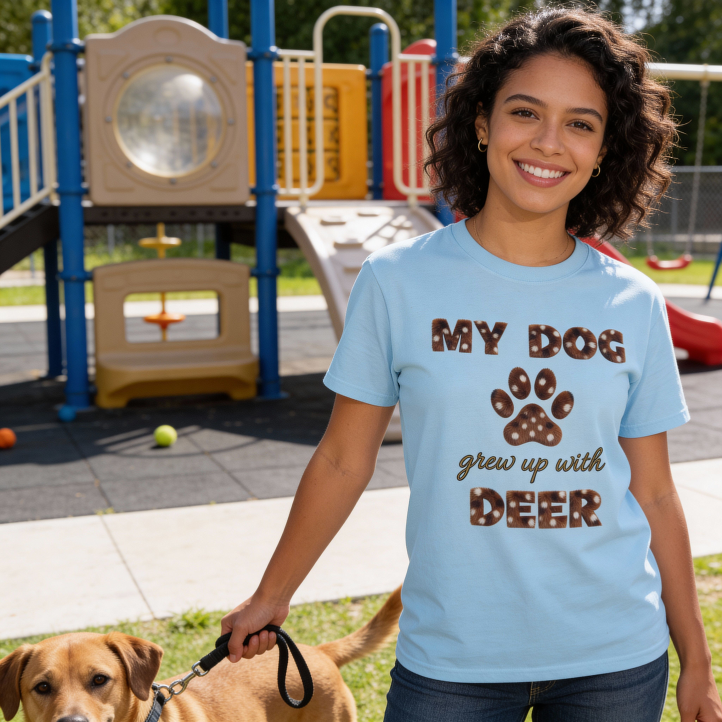 My Dog Grew Up With Deer Shirt Funny Dog Mom Paw Print Gift  Garment-Dyed Tee