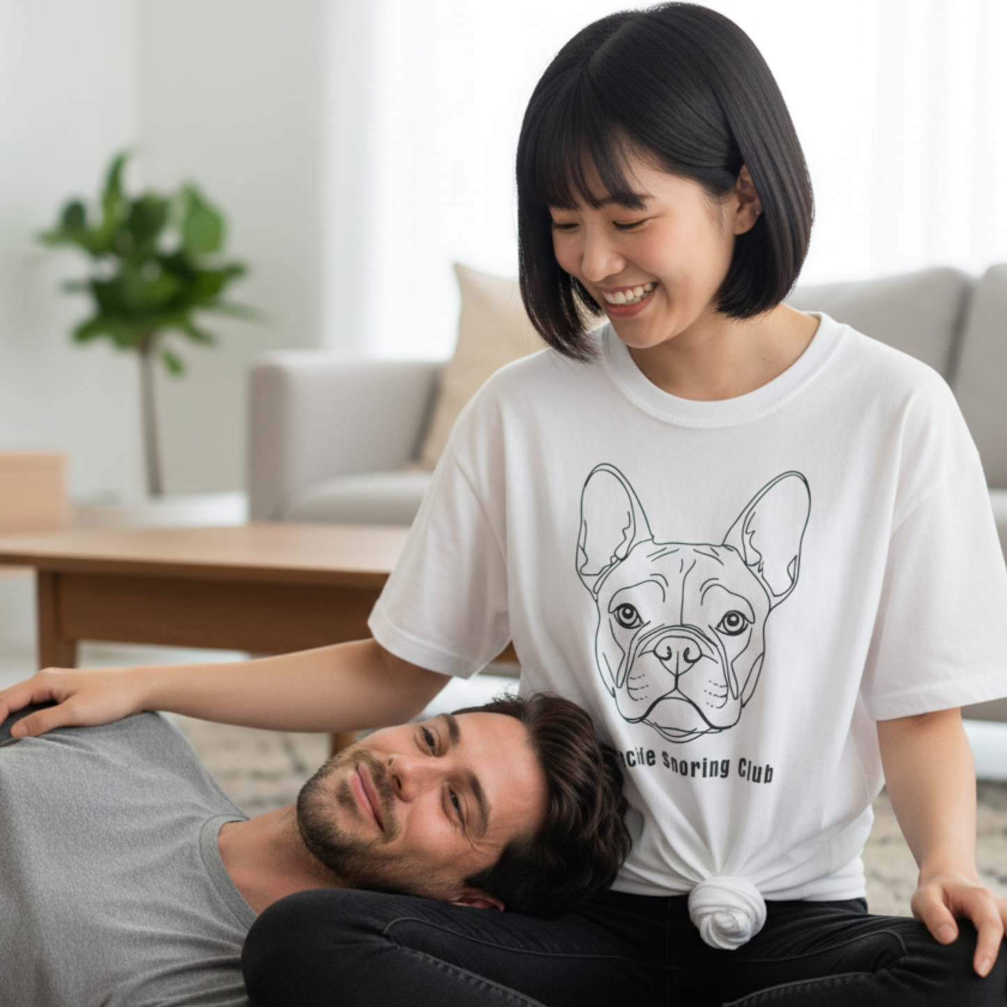 Frenchie Snoring Club Shirt Funny French Bulldog Line Art Dog Lover Gift  Garment-Dyed Tee