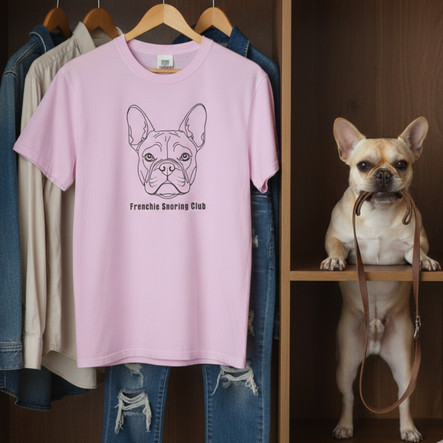Frenchie Snoring Club Shirt Funny French Bulldog Line Art Dog Lover Gift  Garment-Dyed Tee