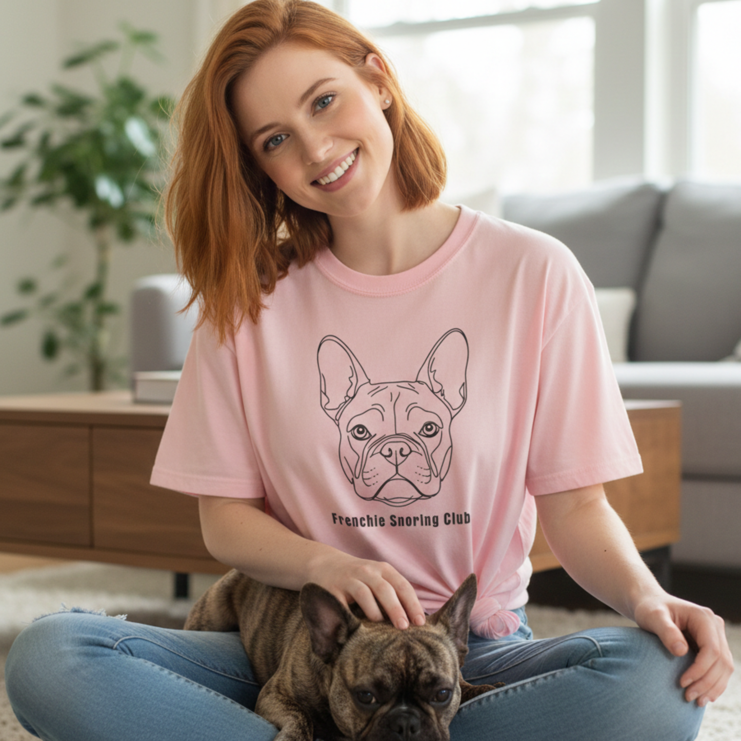 Frenchie Snoring Club Shirt Funny French Bulldog Line Art Dog Lover Gift  Garment-Dyed Tee