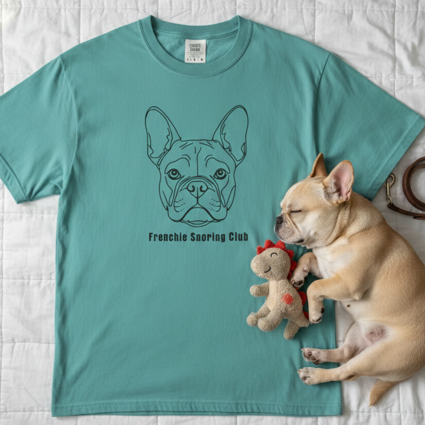 Frenchie Snoring Club Shirt Funny French Bulldog Line Art Dog Lover Gift  Garment-Dyed Tee