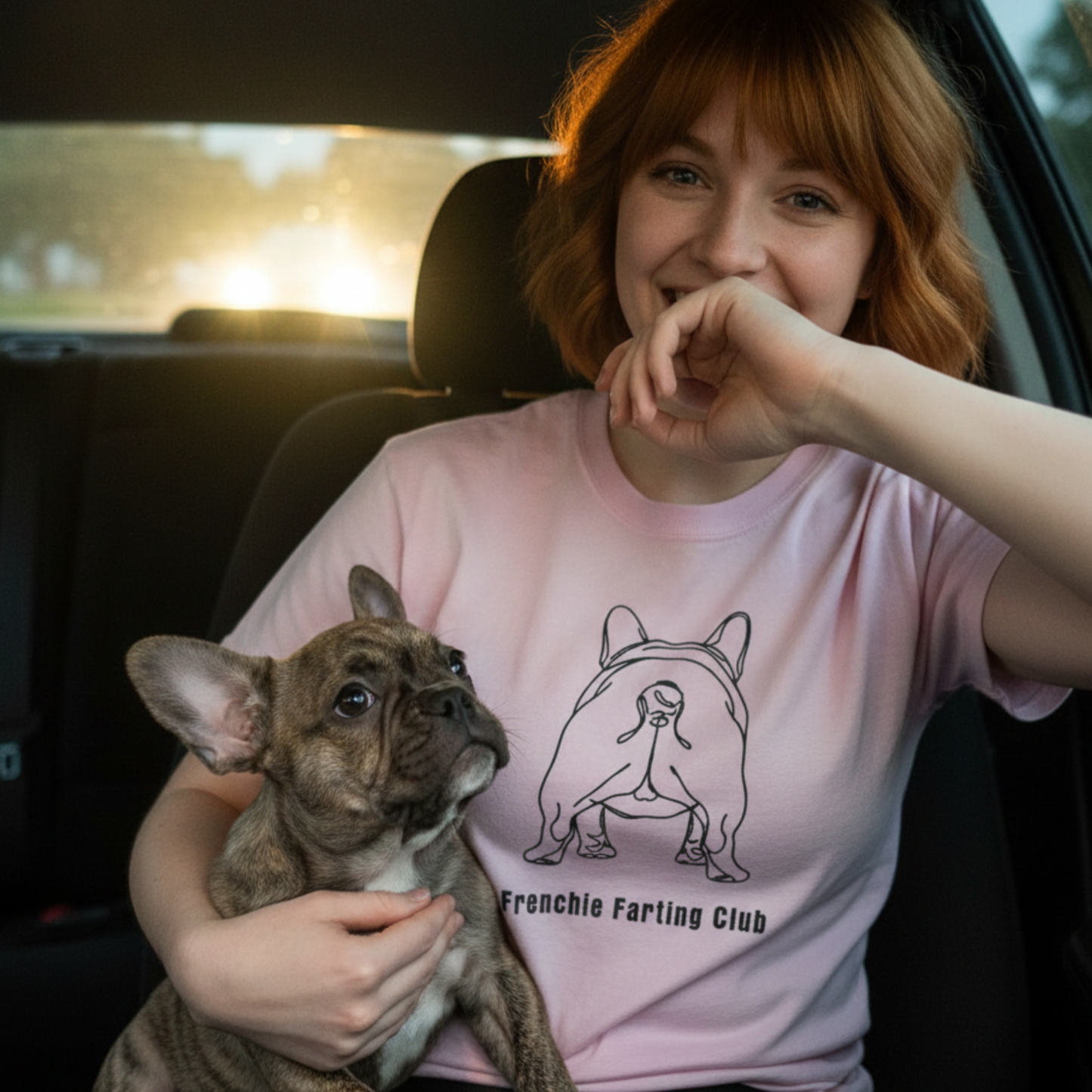 Frenchie Farting Club Shirt Funny Bulldog Dog Humor Front and Back Print Garment-Dyed Tee