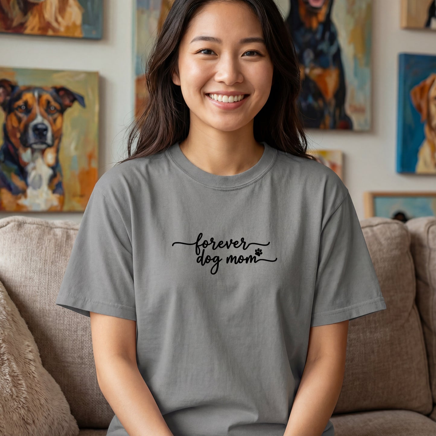 Forever Dog Mom Shirt |  Pet Lover Gift | Puppy Paw Garment-Dyed Tee