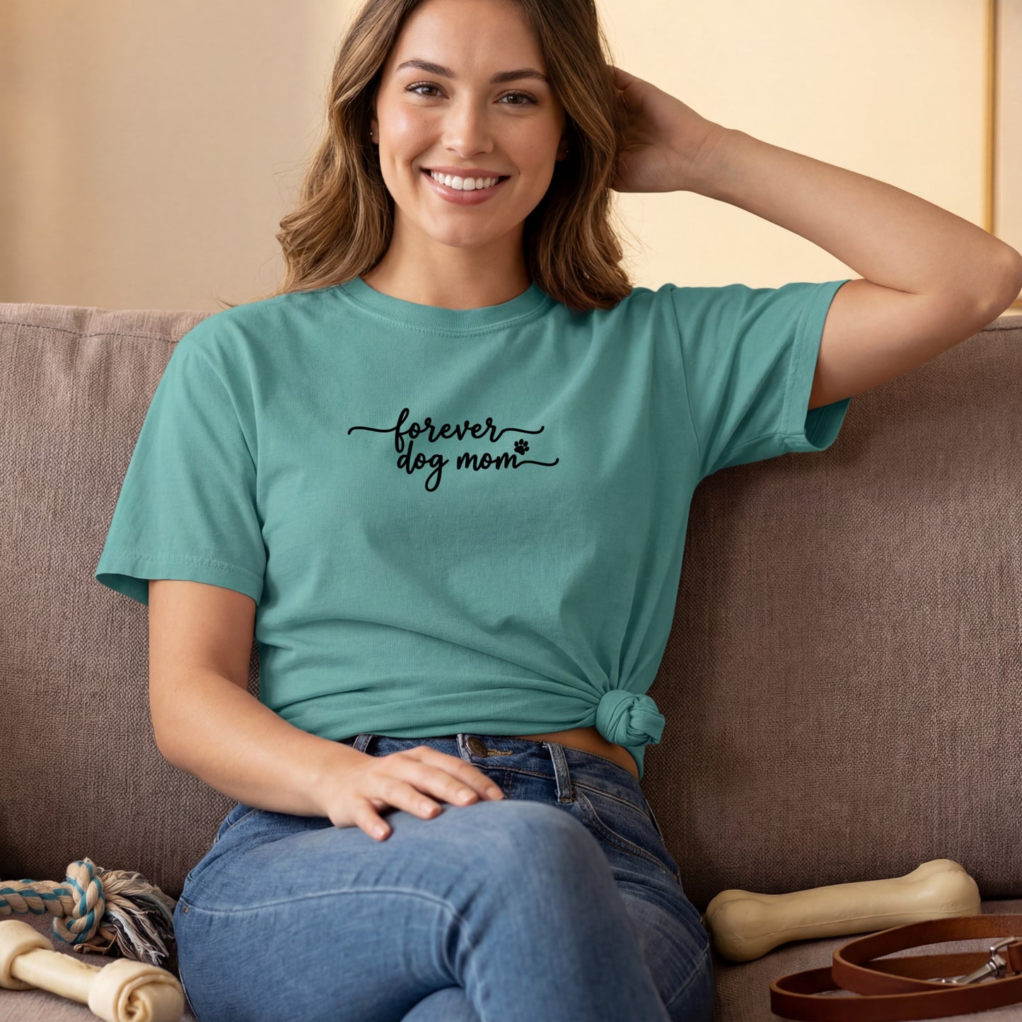 Forever Dog Mom Shirt |  Pet Lover Gift | Puppy Paw Garment-Dyed Tee