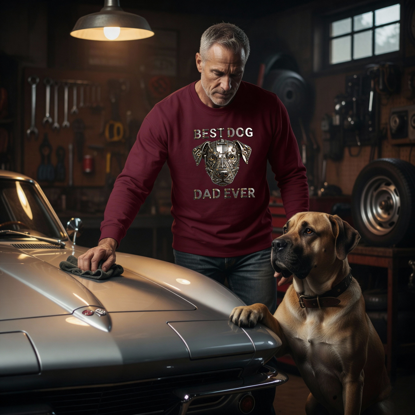 Best Dog Dad Ever Shirt, Industrial Metal Face, Double Sided Heavy Blend™ Crewneck Sweatshirt