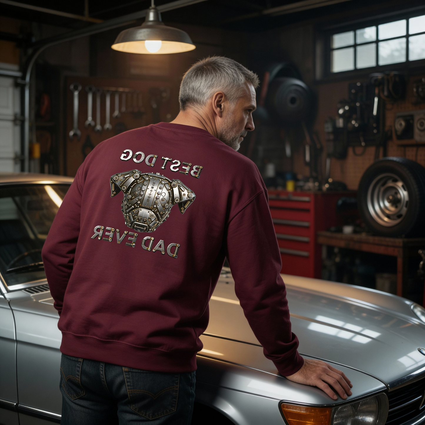 Best Dog Dad Ever Shirt, Industrial Metal Face, Double Sided Heavy Blend™ Crewneck Sweatshirt