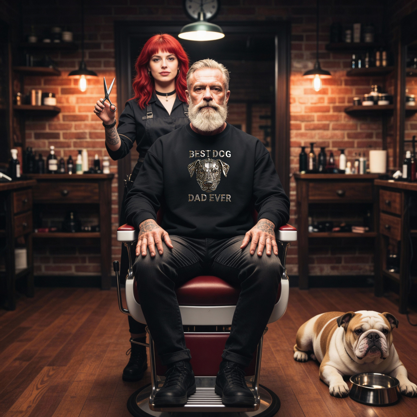 Best Dog Dad Ever Shirt, Industrial Metal Face, Double Sided Heavy Blend™ Crewneck Sweatshirt