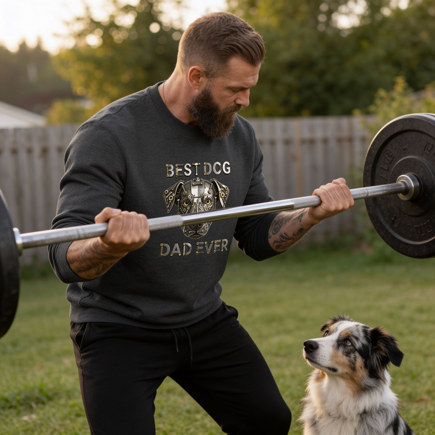 Best Dog Dad Ever Shirt, Industrial Metal Face, Double Sided Heavy Blend™ Crewneck Sweatshirt
