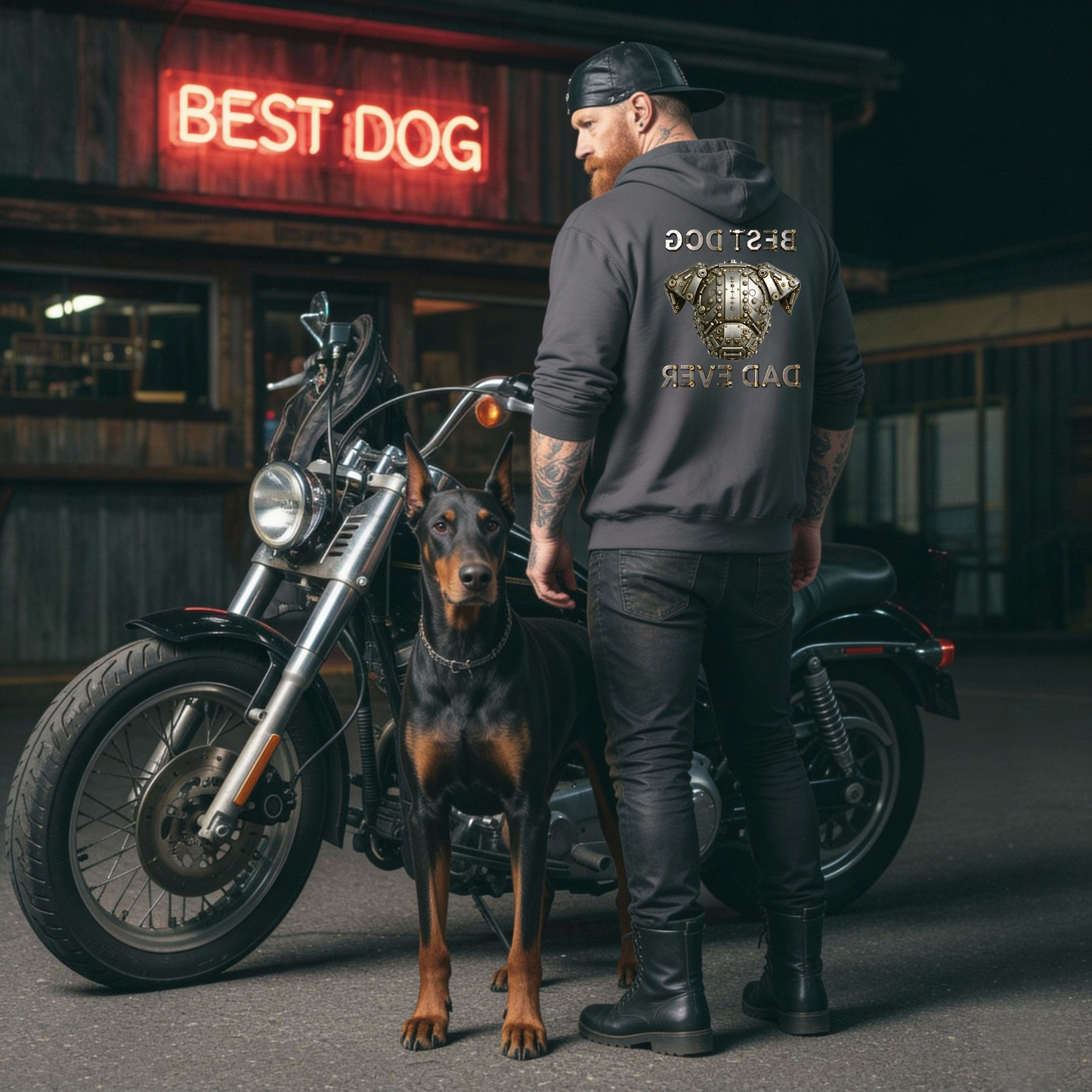 Best Dog Dad Ever Shirt, Industrial Metal Face, Unisex Lightweight Comfort Colors Hooded Sweatshirt
