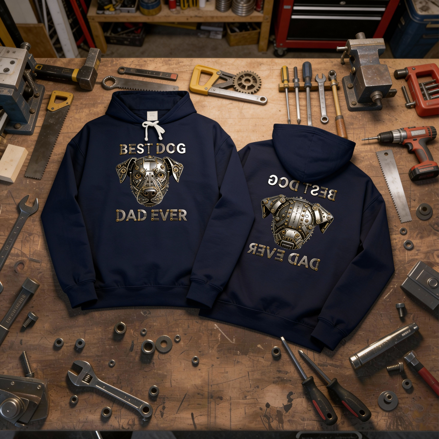 Best Dog Dad Ever Shirt, Industrial Metal Face, Unisex Lightweight Comfort Colors Hooded Sweatshirt