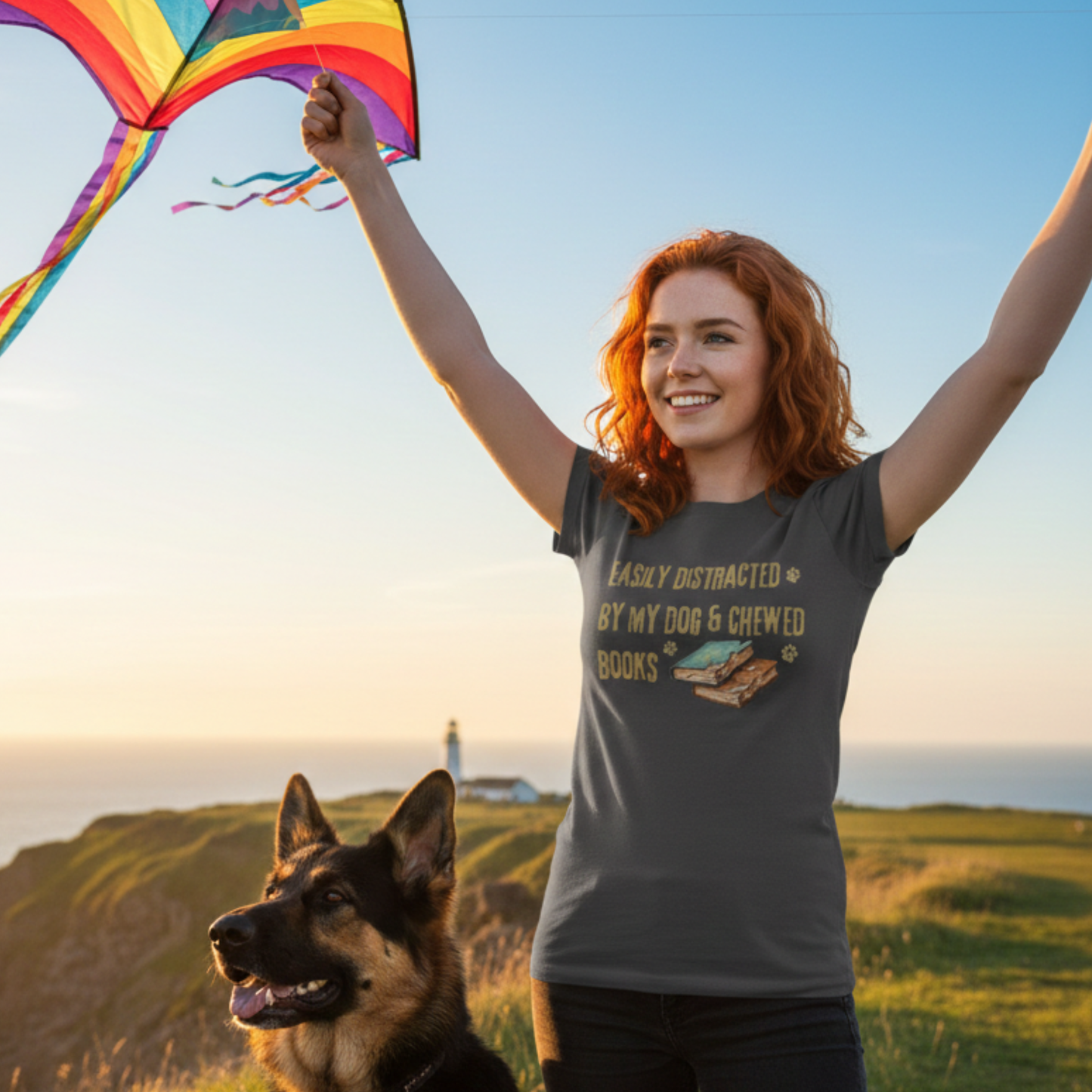 Easily Distracted By My Dog And Chewed Books T-shirt | Dog Lover Reader Garment-Dyed Shirt