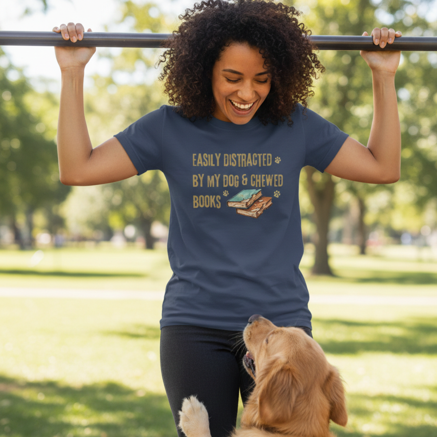 Easily Distracted By My Dog And Chewed Books T-shirt | Dog Lover Reader Garment-Dyed Shirt