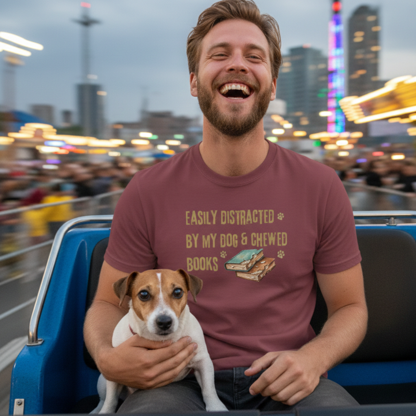 Easily Distracted By My Dog And Chewed Books T-shirt | Dog Lover Reader Garment-Dyed Shirt