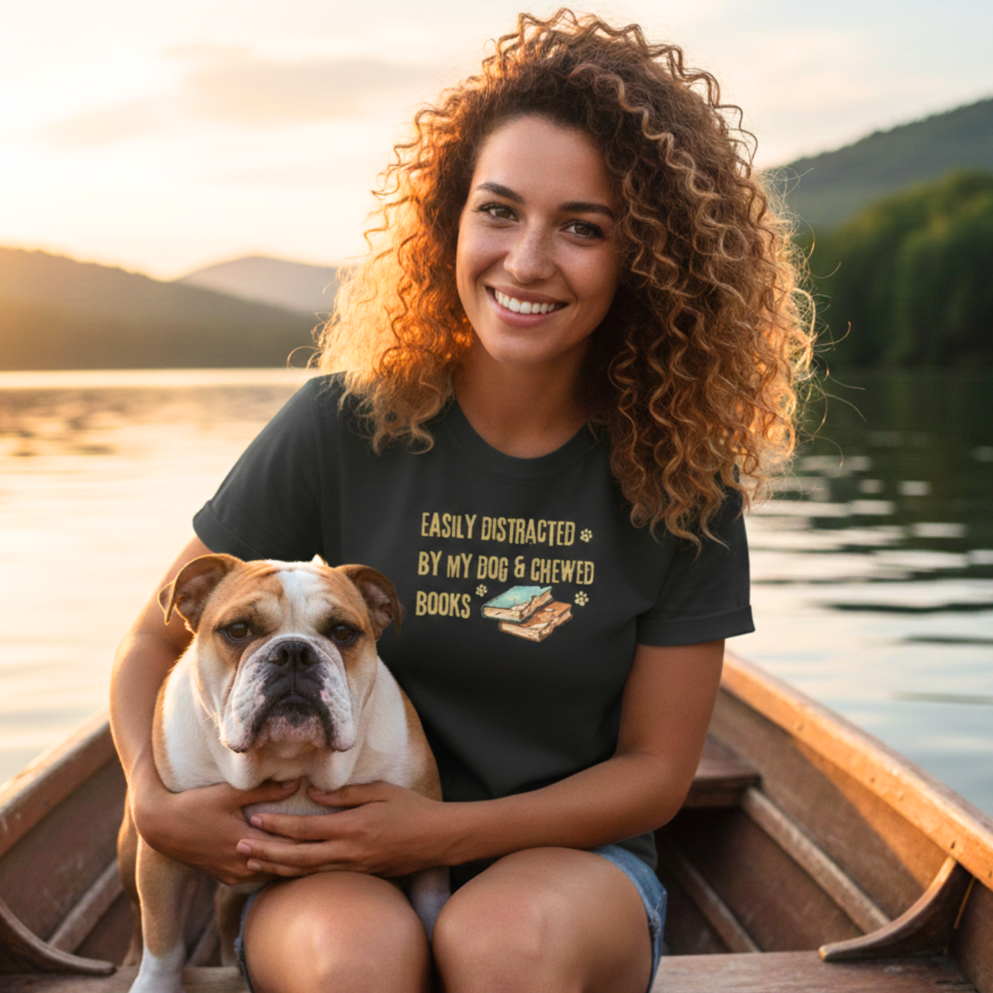Easily Distracted By My Dog And Chewed Books T-shirt | Dog Lover Reader Garment-Dyed Shirt