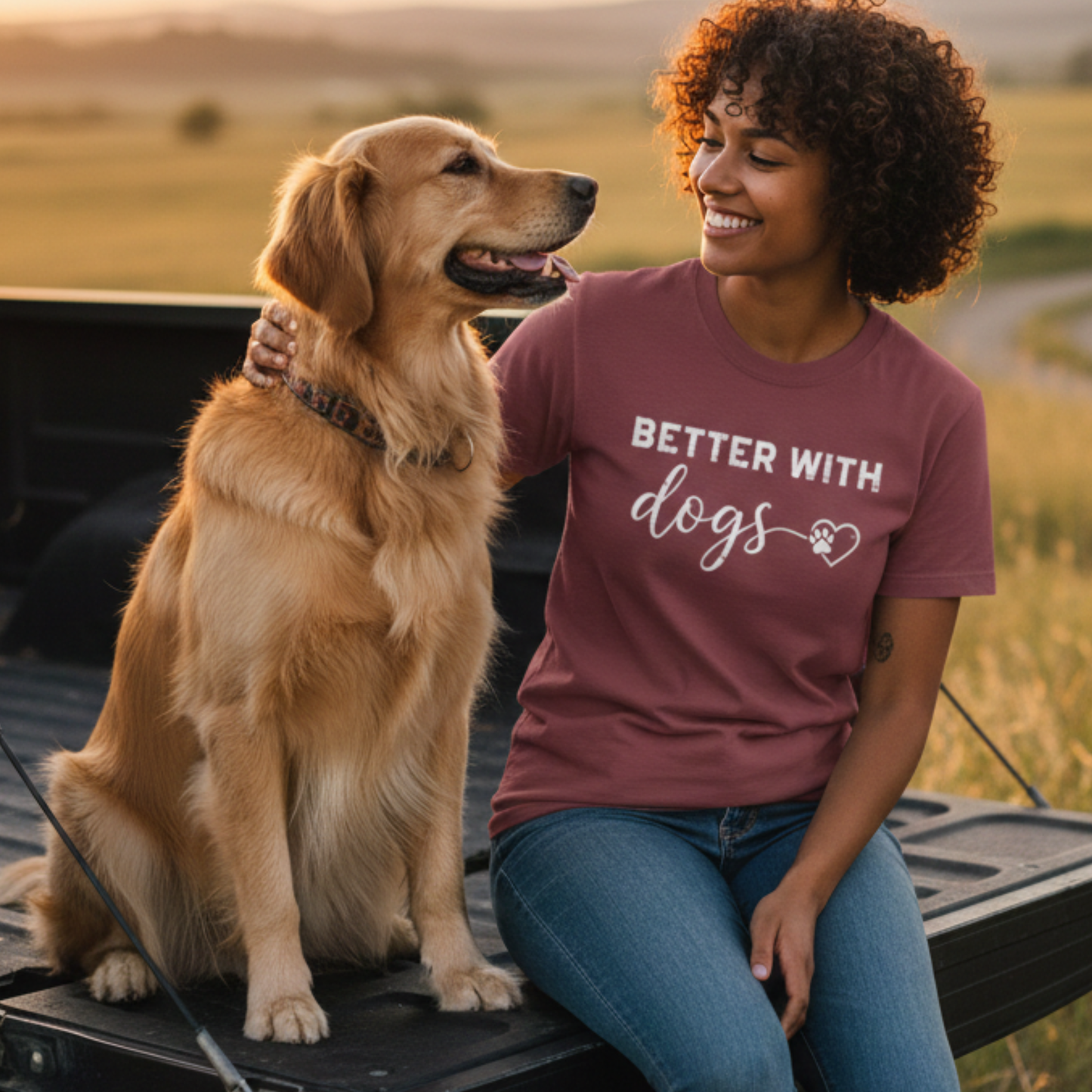 Better With Dogs Shirt Dog Lover Tee Garment-Dyed Graphic Crewneck | Gift For Women
