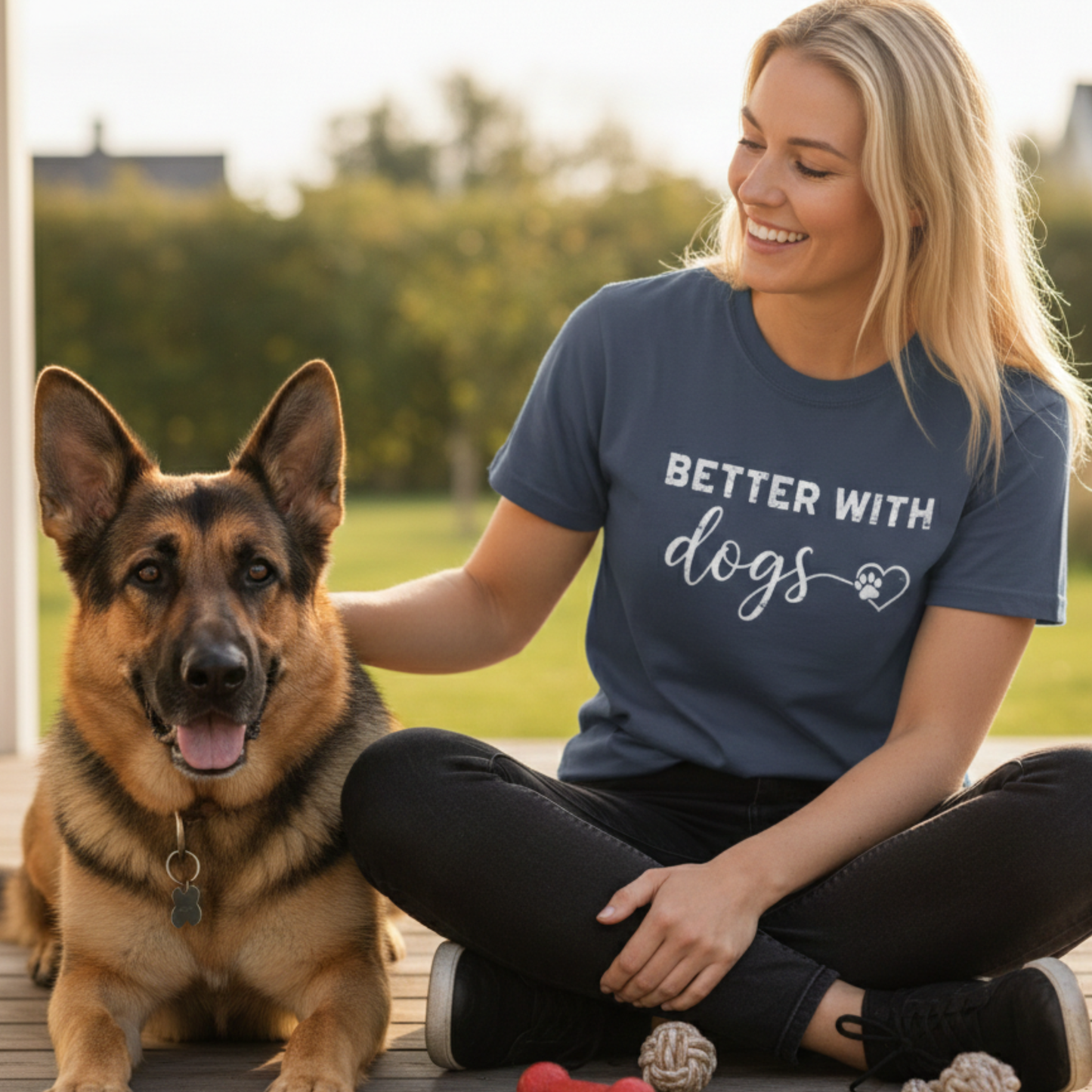 Better With Dogs Shirt Dog Lover Tee Garment-Dyed Graphic Crewneck | Gift For Women