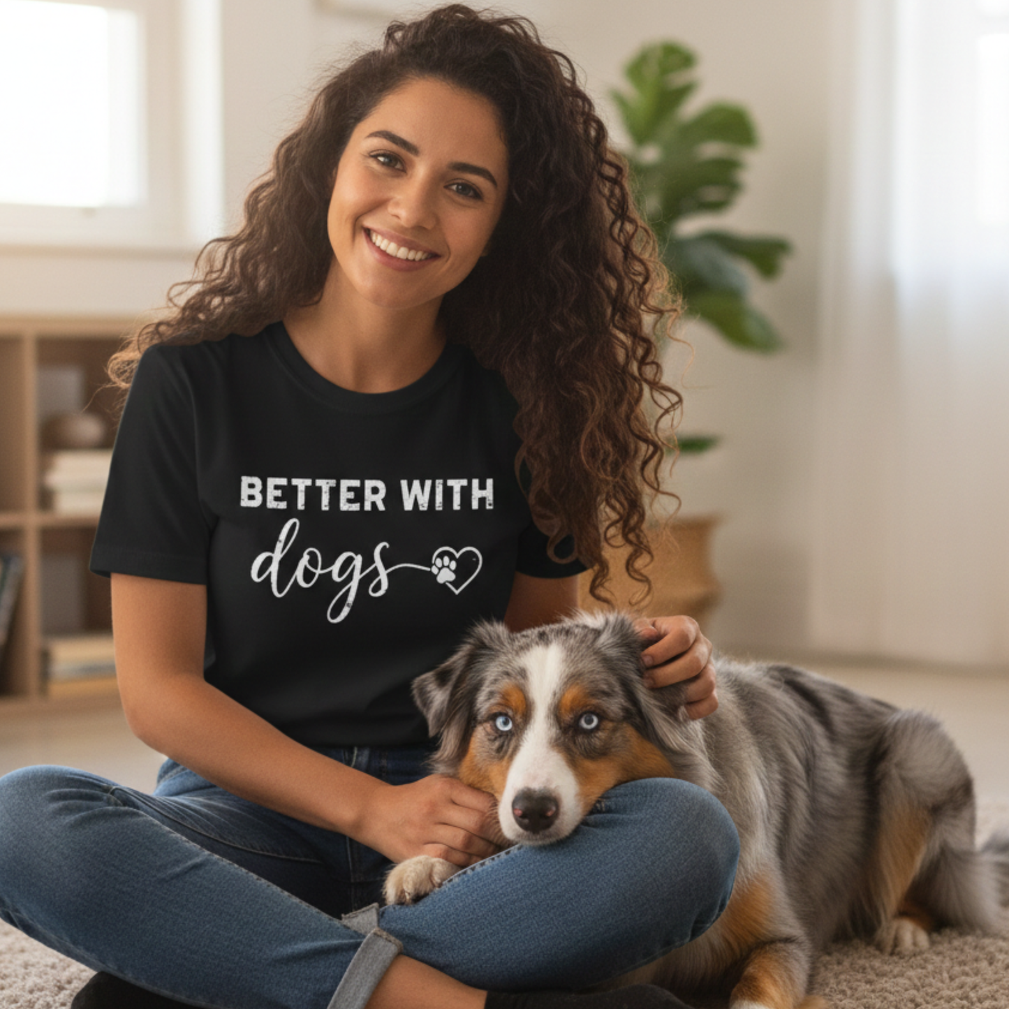 Better With Dogs Shirt Dog Lover Tee Garment-Dyed Graphic Crewneck | Gift For Women