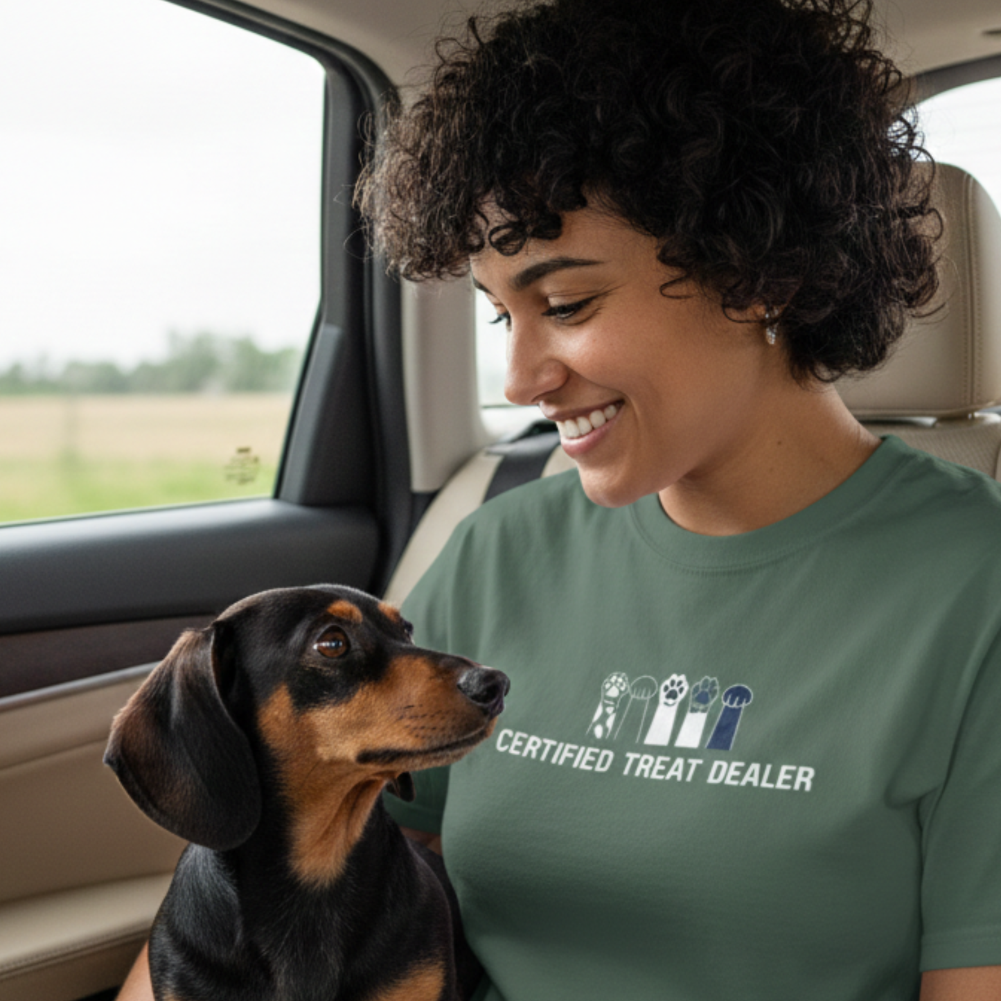 Certified Treat Dealer, Dog T-Shirt | Funny Paw Graphic Unisex Garment Dyed Tee