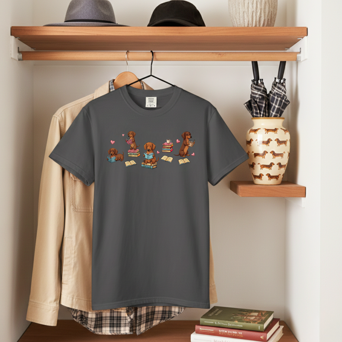 Dachshund Book Lover T-shirt | Reading Wiener Dog, Bookish Doxie Dyed Comfort Colors™ Tee