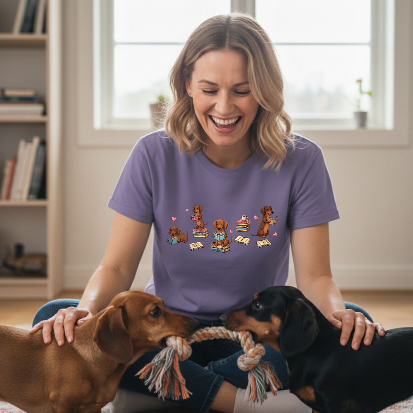 Dachshund Book Lover T-shirt | Reading Wiener Dog, Bookish Doxie Dyed Comfort Colors™ Tee