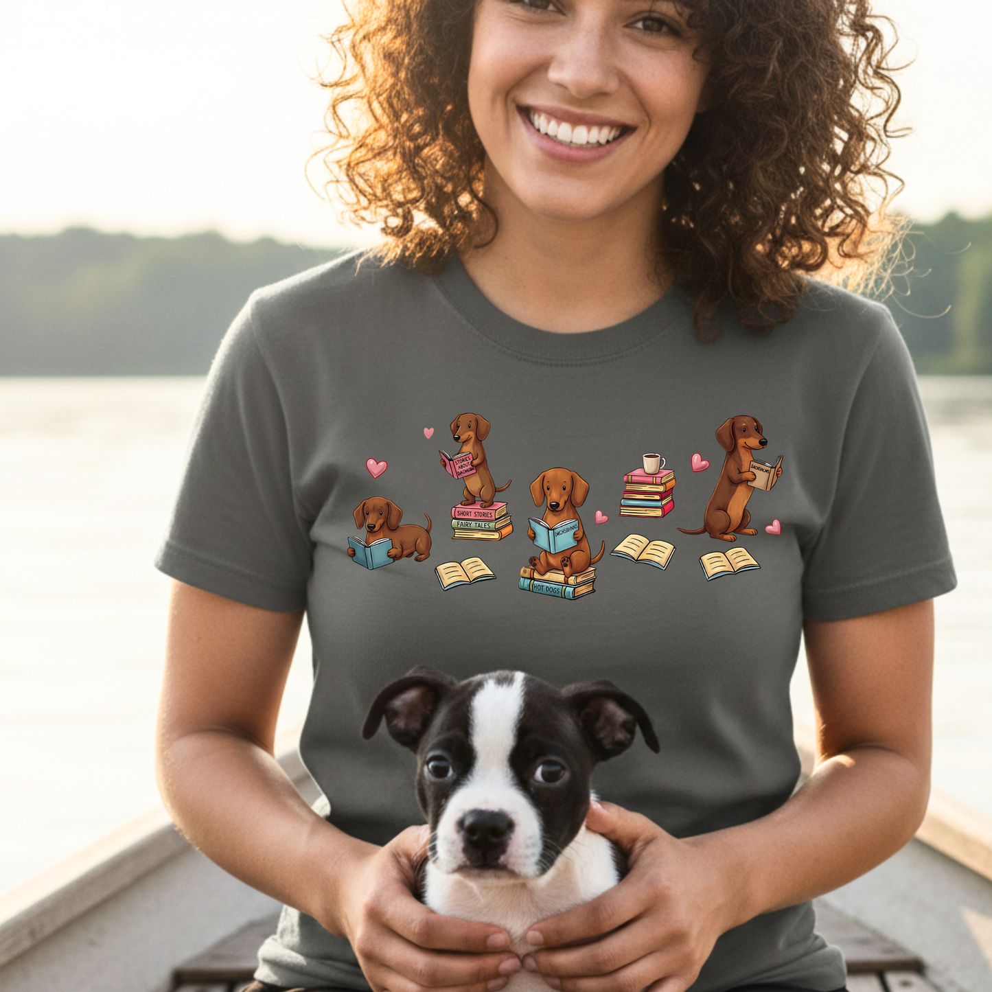 Dachshund Book Lover T-shirt | Reading Wiener Dog, Bookish Doxie Dyed Comfort Colors™ Tee