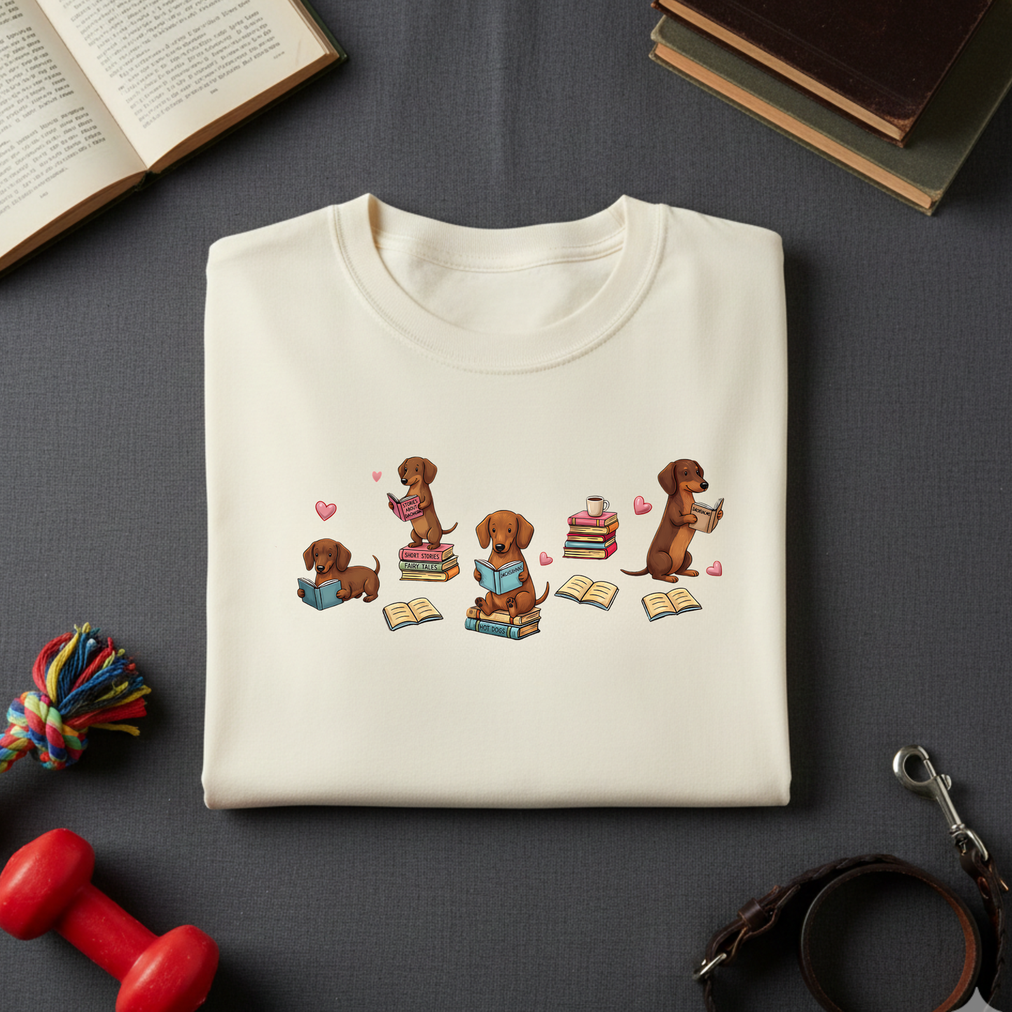 Dachshund Book Lover T-shirt | Reading Wiener Dog, Bookish Doxie Dyed Comfort Colors™ Tee