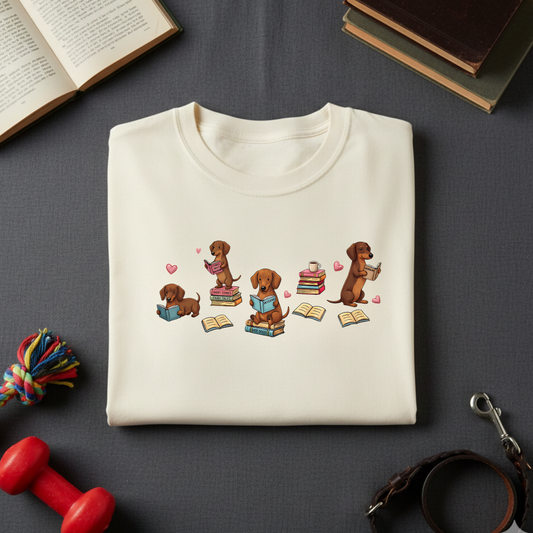 Dachshund Book Lover T-shirt | Reading Wiener Dog, Bookish Doxie Dyed Comfort Colors™ Tee